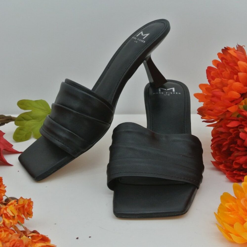 Marc‎ Fisher Black Leather Sandal Heel Size 8